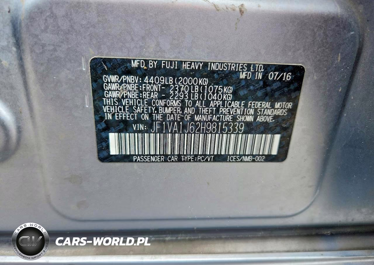 2017 Subaru Wrx Limited VIN:JF1VA1J62H9815339 - 12