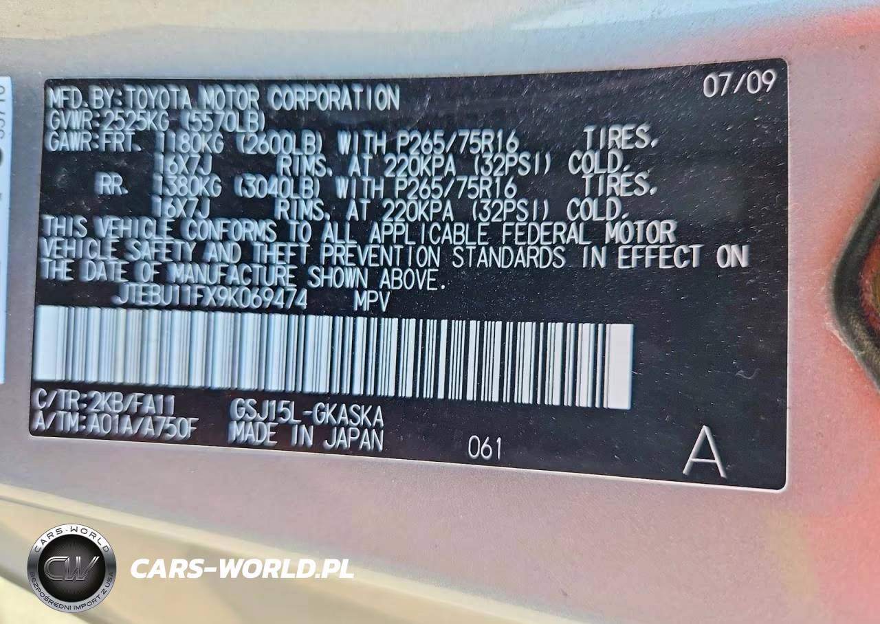 2009 Toyota Fj Cruiser Base VIN:JTEBU11FX9K069474 - 14