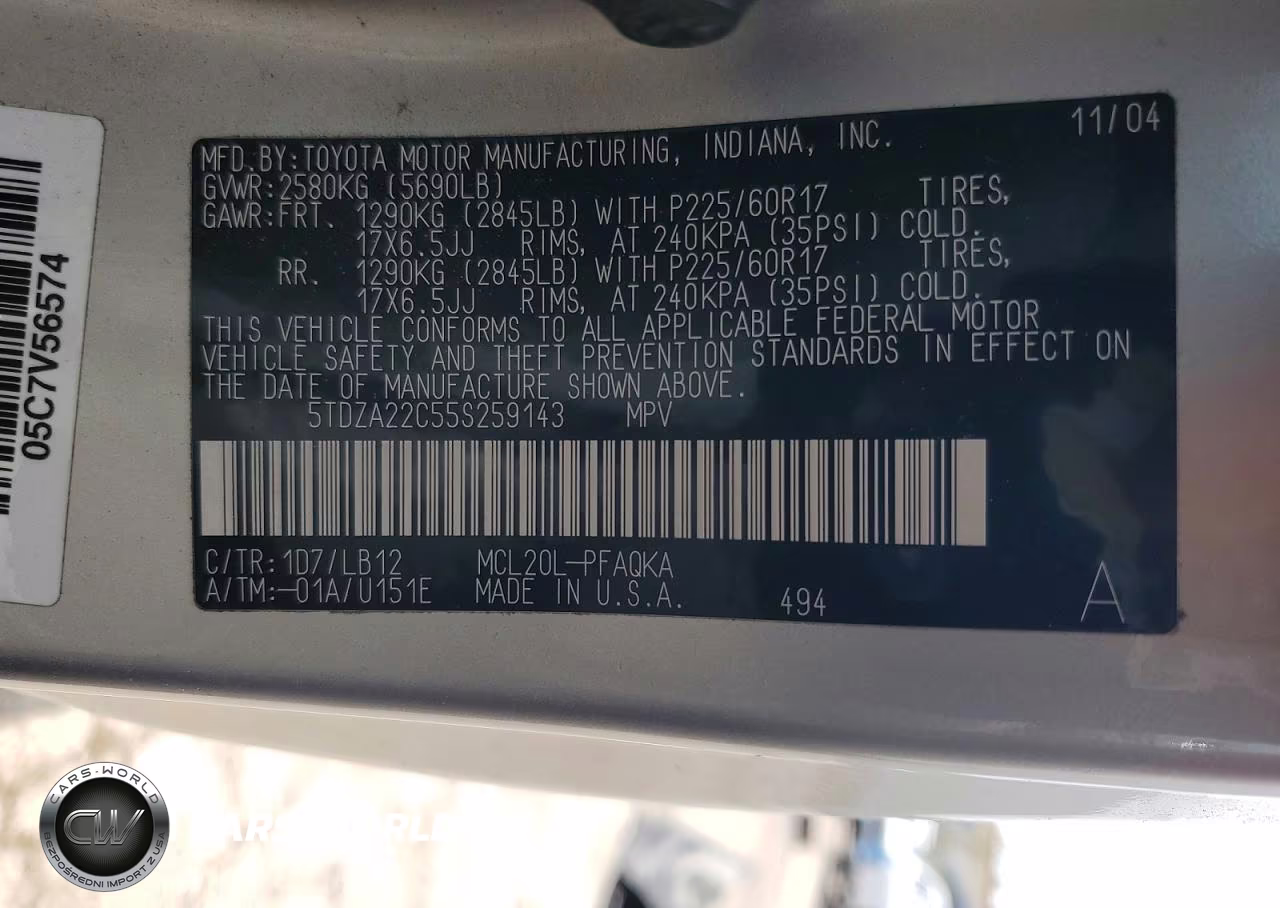 2005 Toyota Sienna Xle 7 Passenger VIN:5TDZA22C55S259143 - 14