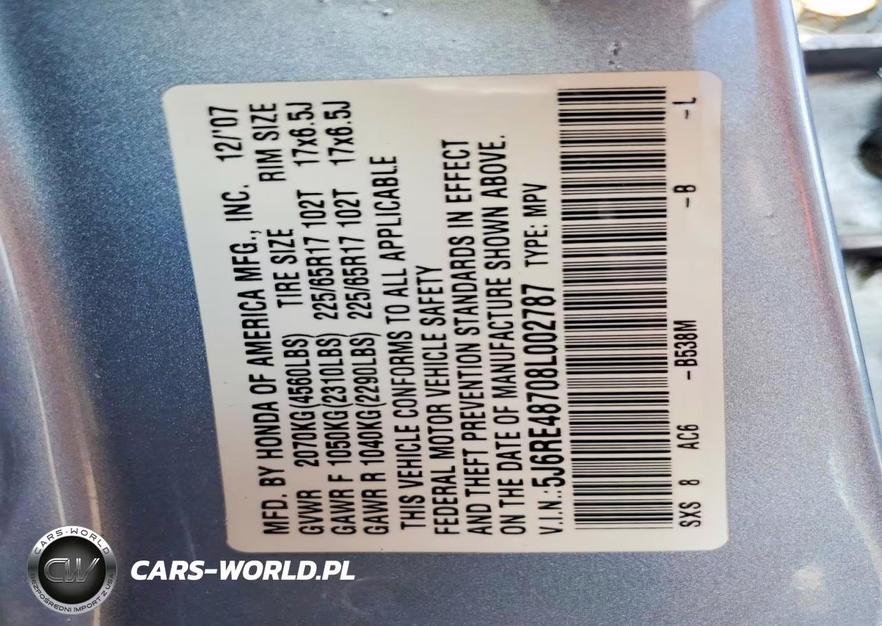2008 Honda Cr-V Exl VIN:5J6RE48708L002787 - 14