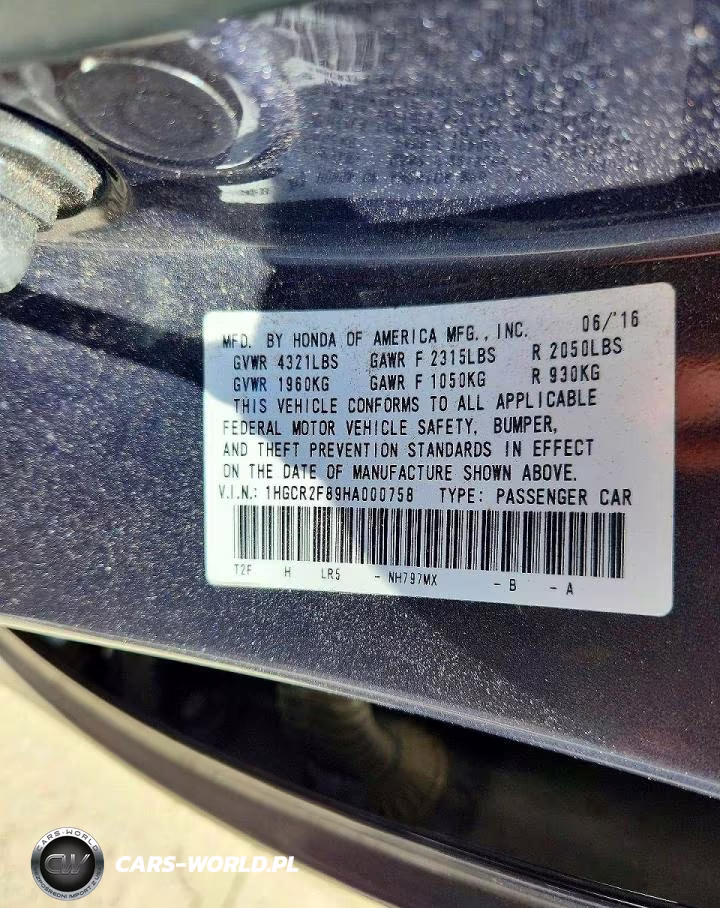 2017 Honda Accord Exl VIN:1HGCR2F89HA000758 - 12