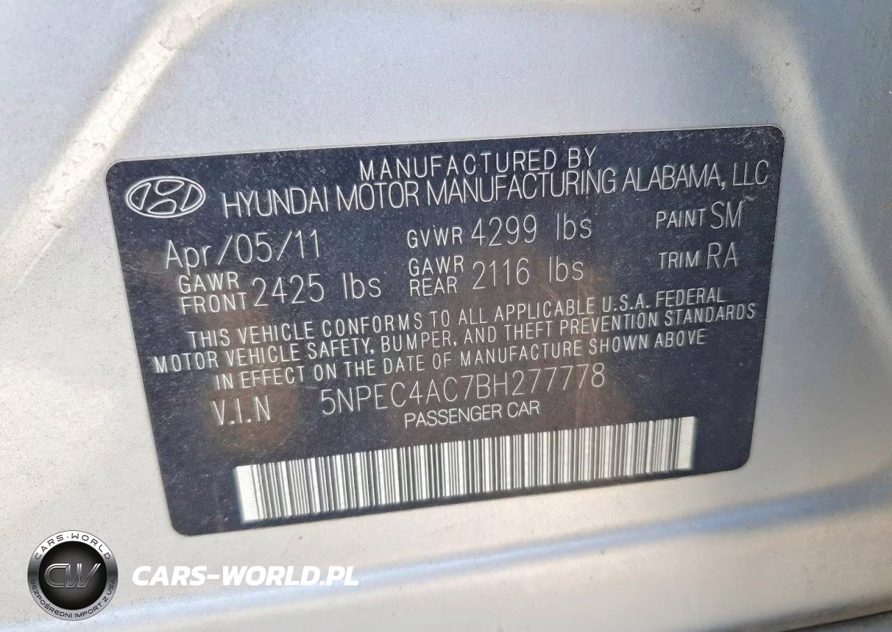 2011 Hyundai Sonata Se VIN:5NPEC4AC7BH277778 - 12
