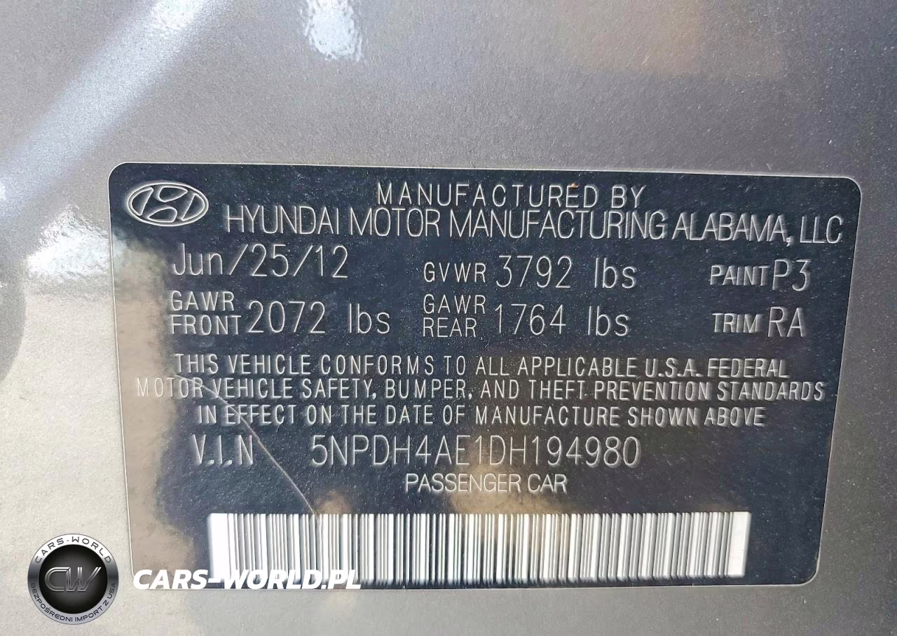 2013 Hyundai Elantra Gls VIN:5NPDH4AE1DH194980 - 12