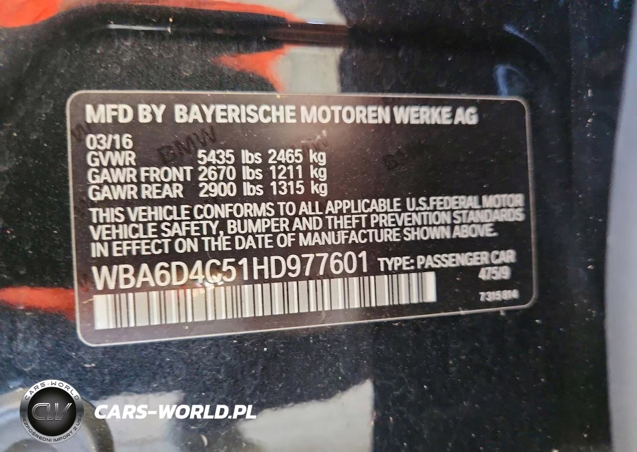 2017 BMW 650 I Gran Coupe VIN:WBA6D4C51HD977601 - 12