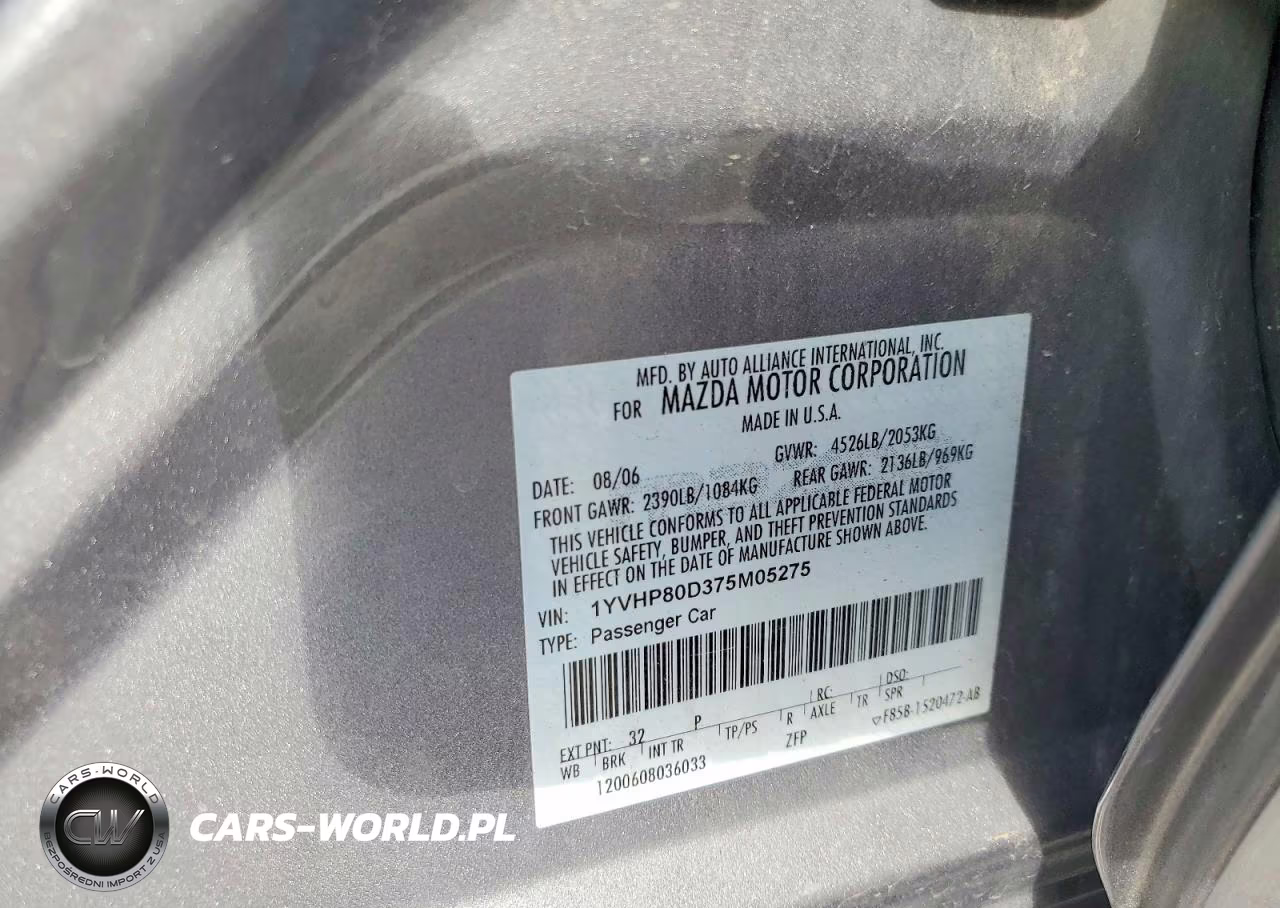 2007 Mazda 6 S VIN:1YVHP80D375M05275 - 12