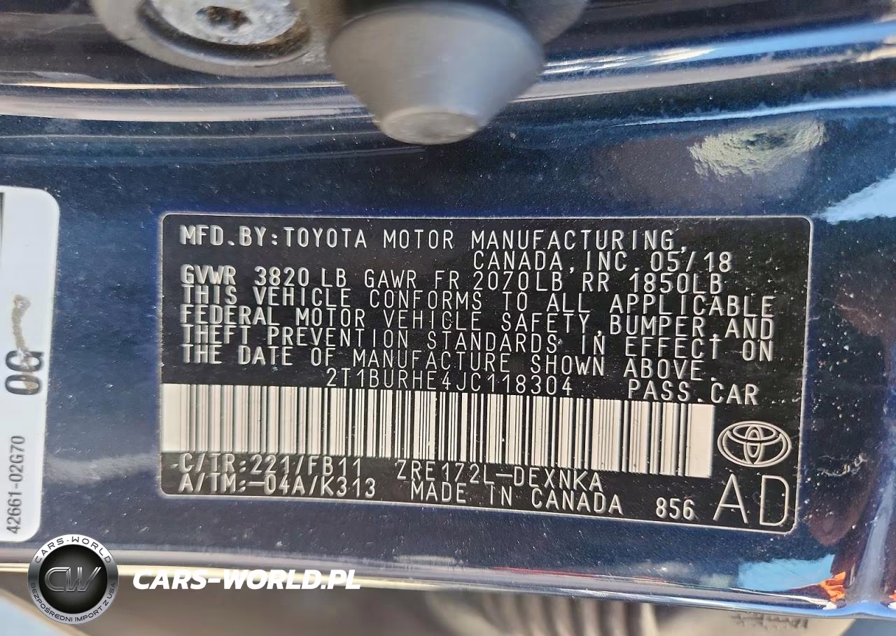 2018 Toyota Corolla Le VIN:2T1BURHE4JC118304 - 12