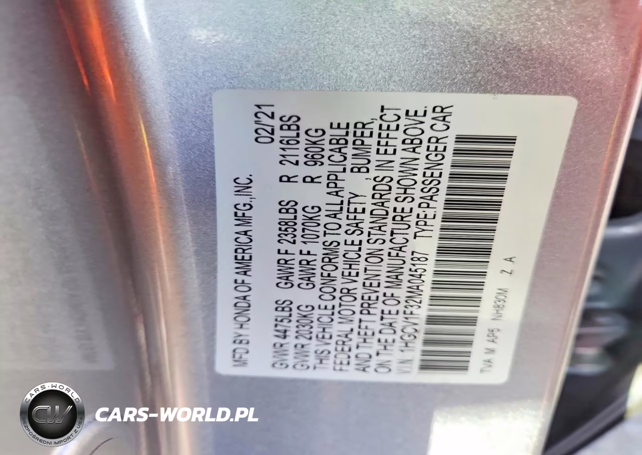 2021 Honda Accord Sport VIN:1HGCV1F32MA045187 - 12