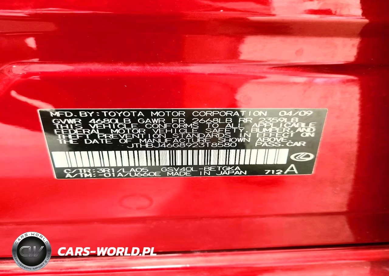 2009 Lexus Es 350 VIN:JTHBJ46G892318580 - 12