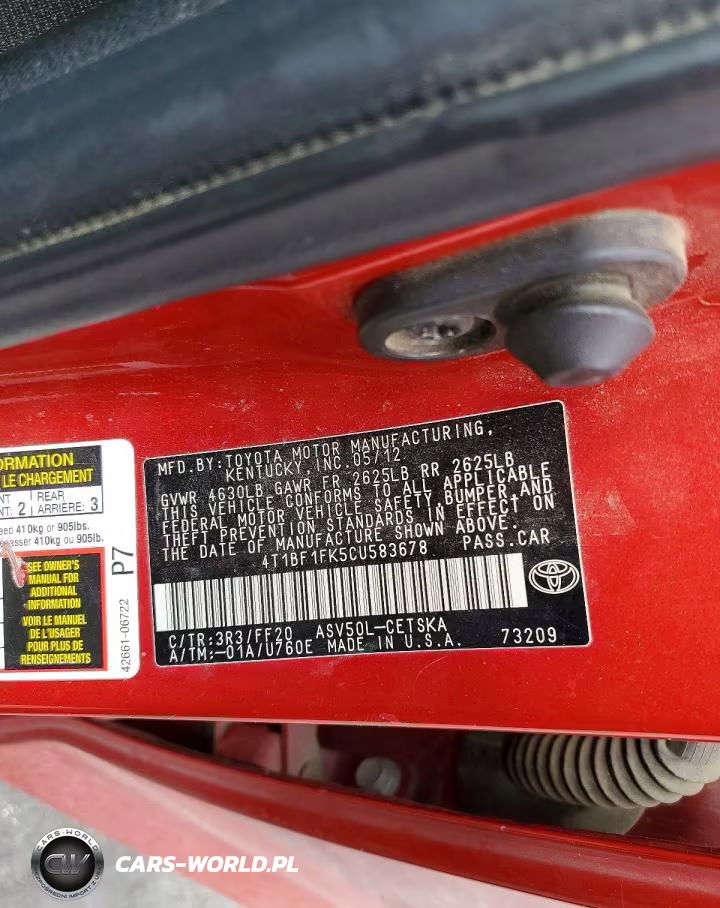 2012 Toyota Camry Se VIN:4T1BF1FK5CU583678 - 12