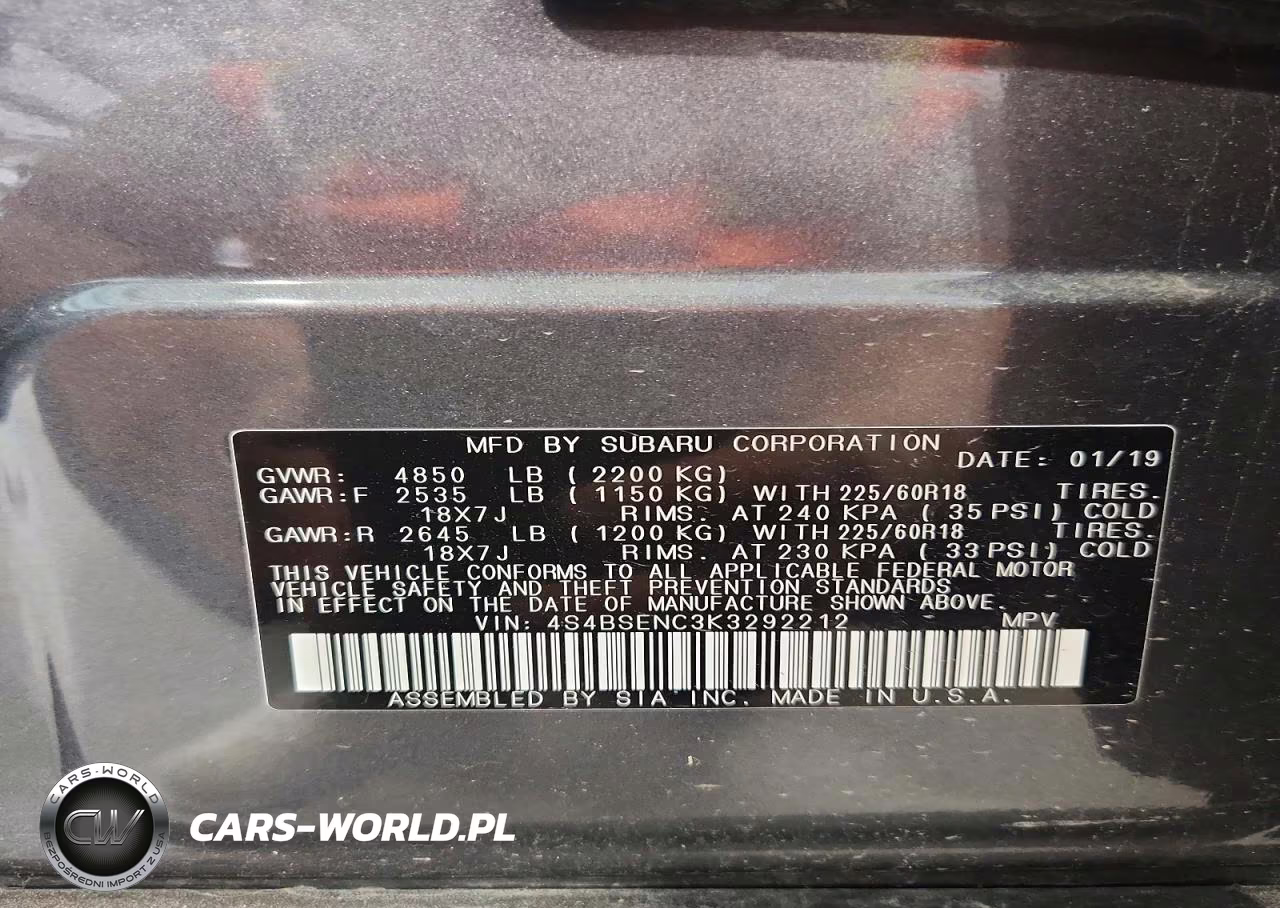 2019 Subaru Outback 3.6R Limited VIN:4S4BSENC3K3292212 - 13