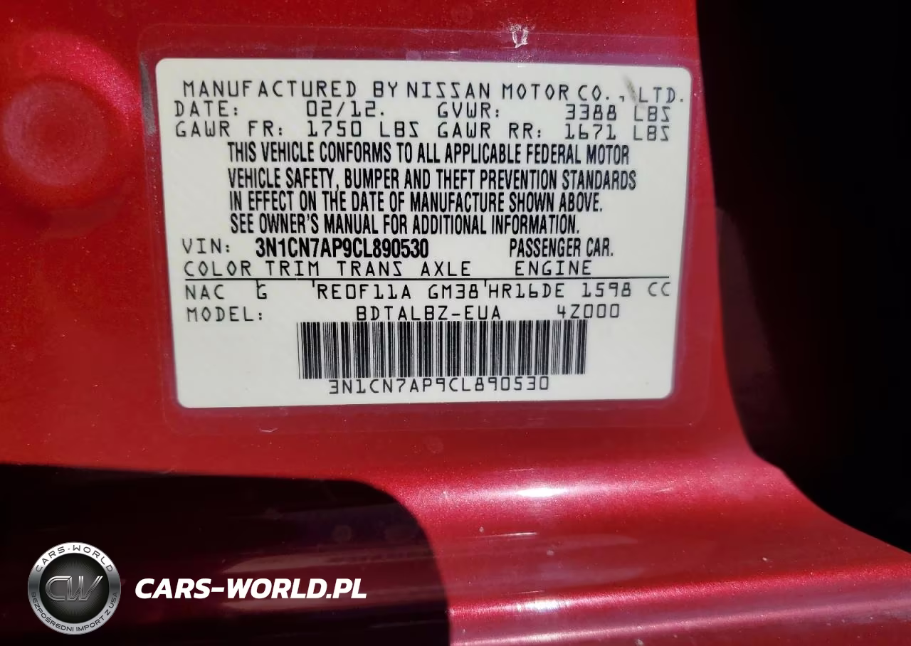 2012 Nissan Versa S VIN:3N1CN7AP9CL890530 - 12