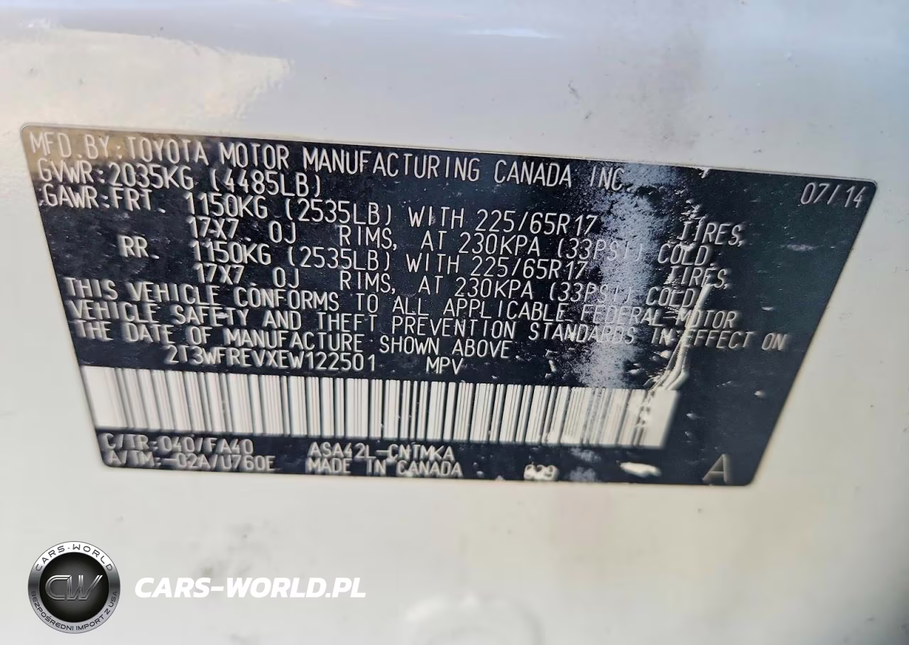 2014 Toyota Rav4 Xle VIN:2T3WFREVXEW122501 - 12