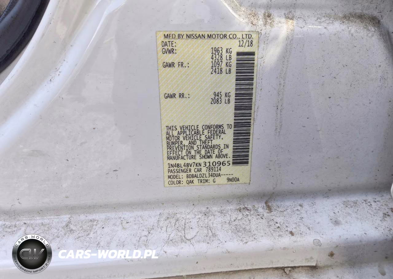 2019 Nissan Altima S VIN:1N4BL4BV7KN310965 - 12