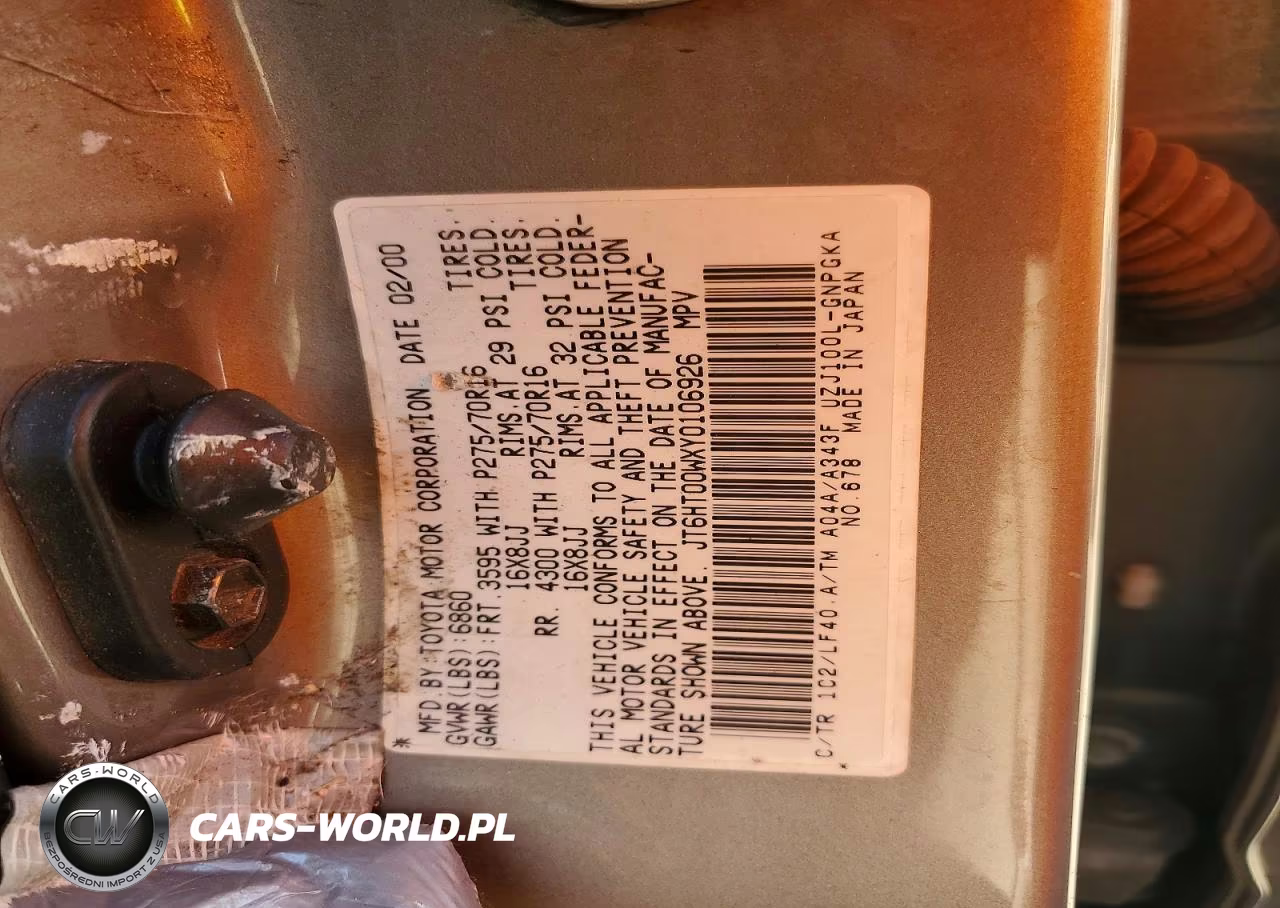 2000 Lexus Lx 470 VIN:JT6HT00WXY0106926 - 13