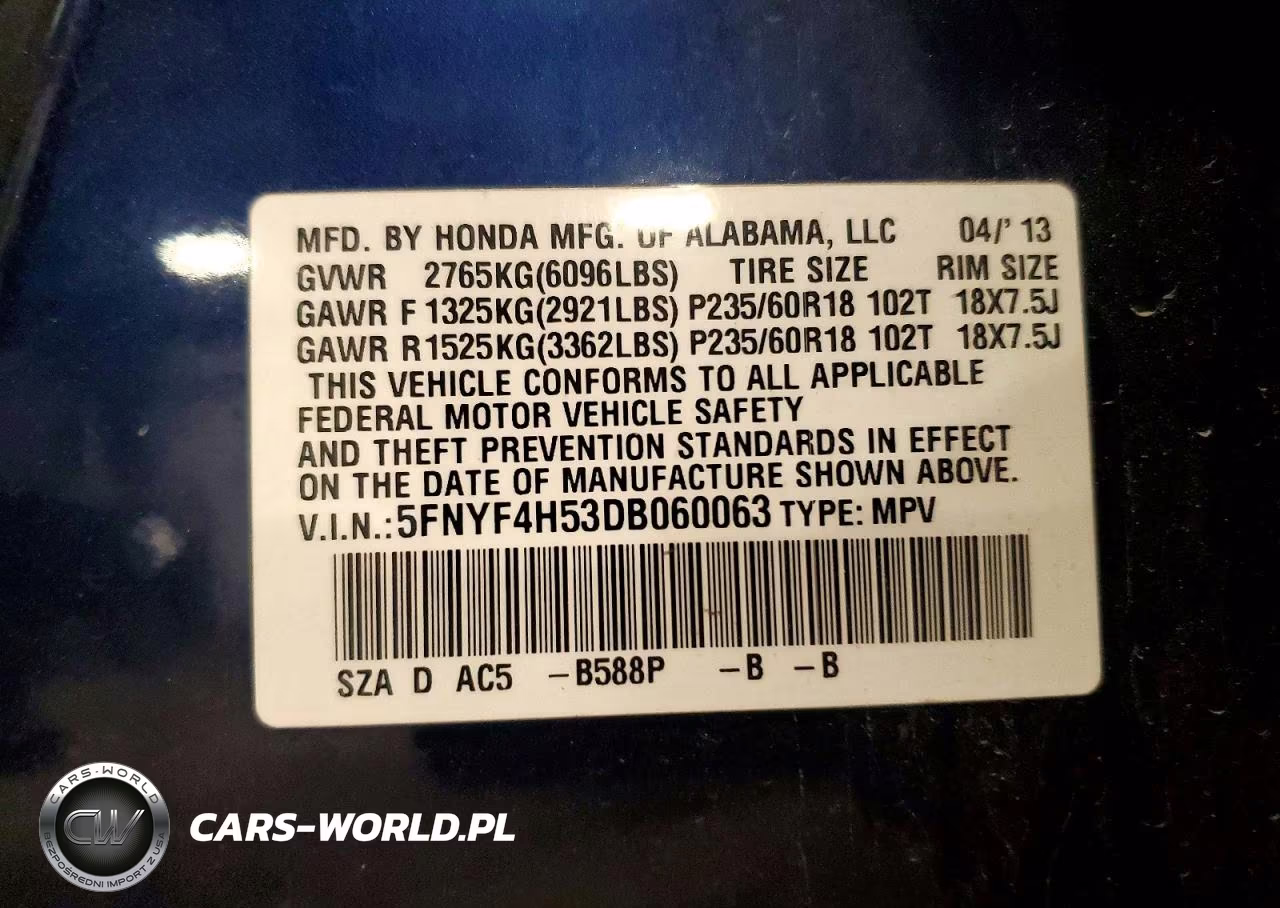 2013 Honda Pilot Exl VIN:5FNYF4H53DB060063 - 13
