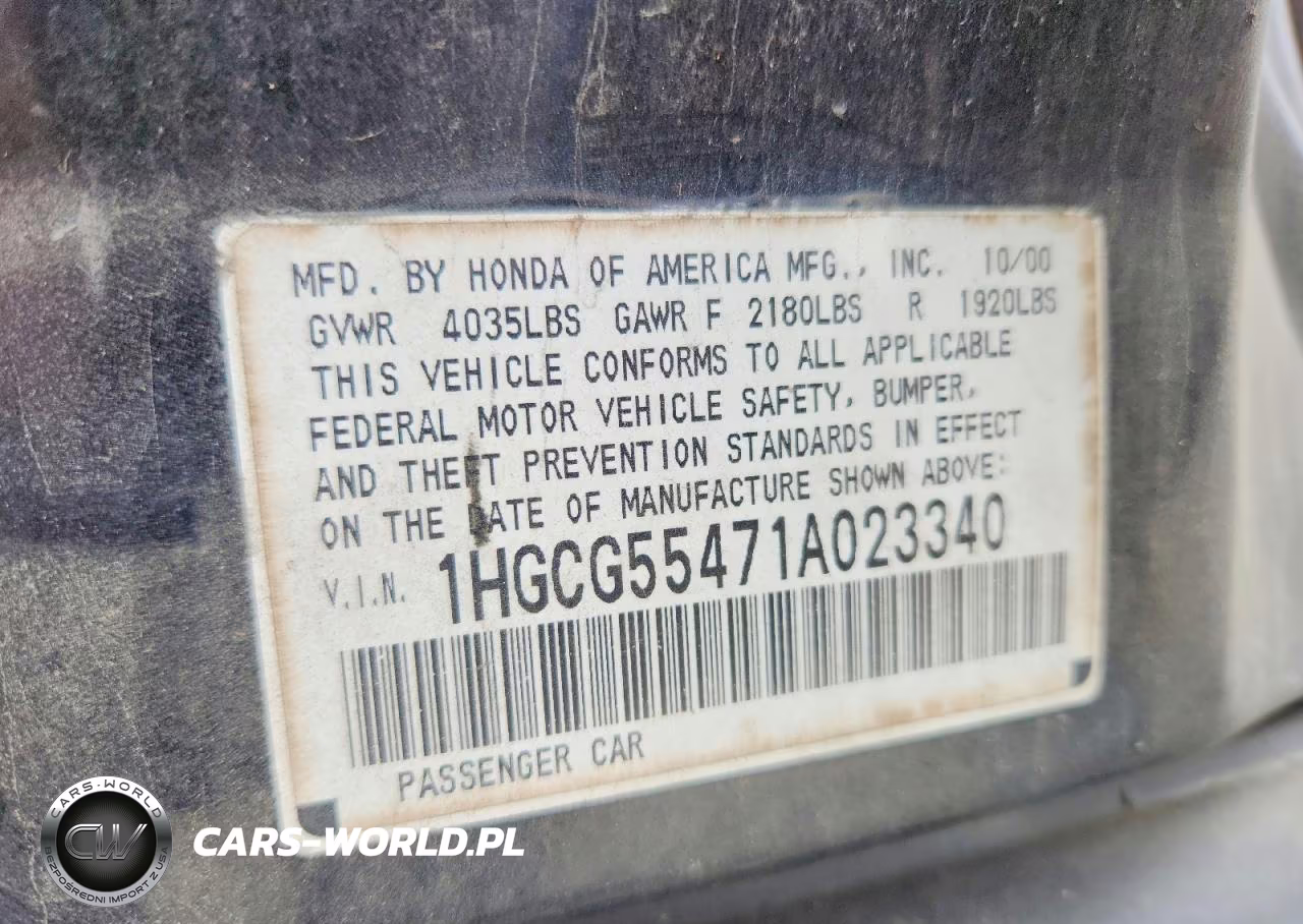 2001 Honda Accord Lx VIN:1HGCG55471A023340 - 12