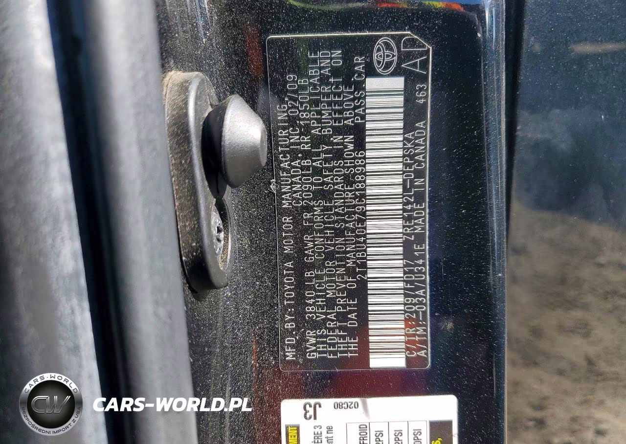 2009 Toyota Corolla S VIN:2T1BU40E79C188986 - 12