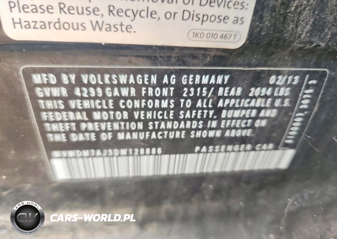 2013 Volkswagen Golf VIN:WVWDM7AJ3DW128886 - 12
