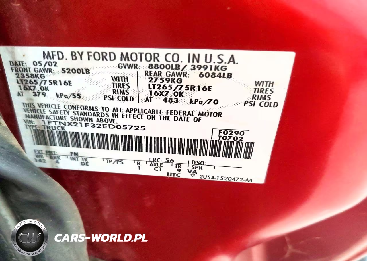 2002 Ford F250 Super Duty VIN:1FTNX21F32ED05725 - 12
