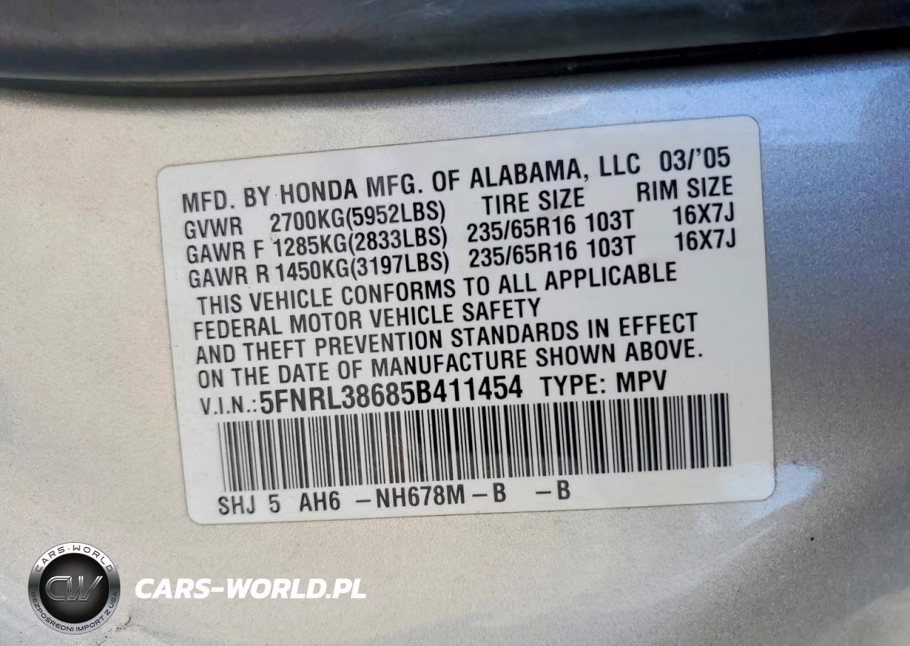 2005 Honda Odyssey Exl VIN:5FNRL38685B411454 - 13