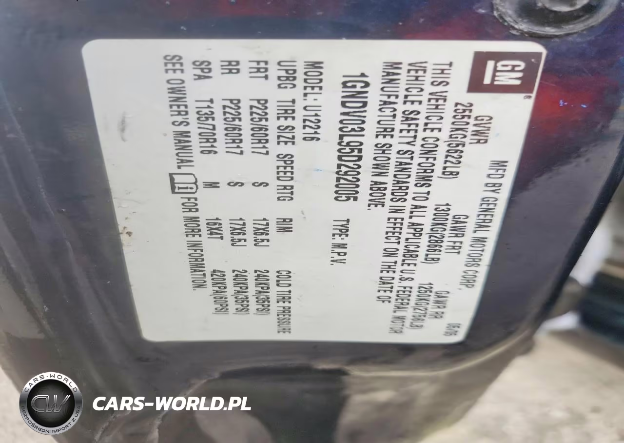 2005 Chevrolet Uplander VIN:1GNDV03L95D292005 - 13