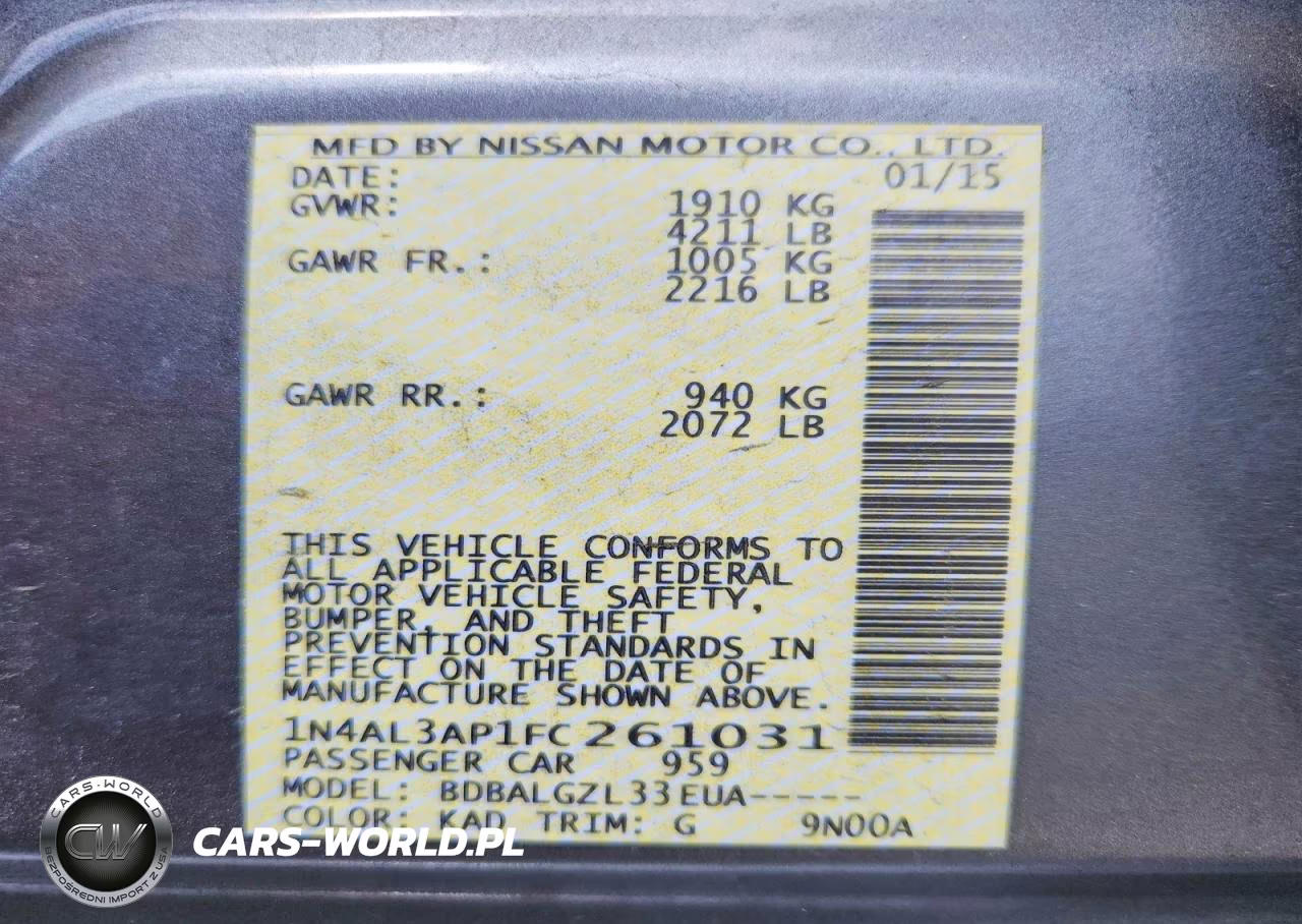 2015 Nissan Altima 2.5 S VIN:1N4AL3AP1FC261031 - 13
