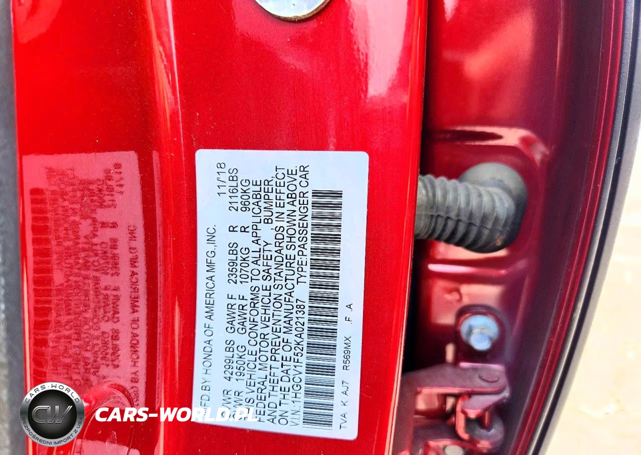 2019 Honda Accord Exl VIN:1HGCV1F52KA021387 - 12