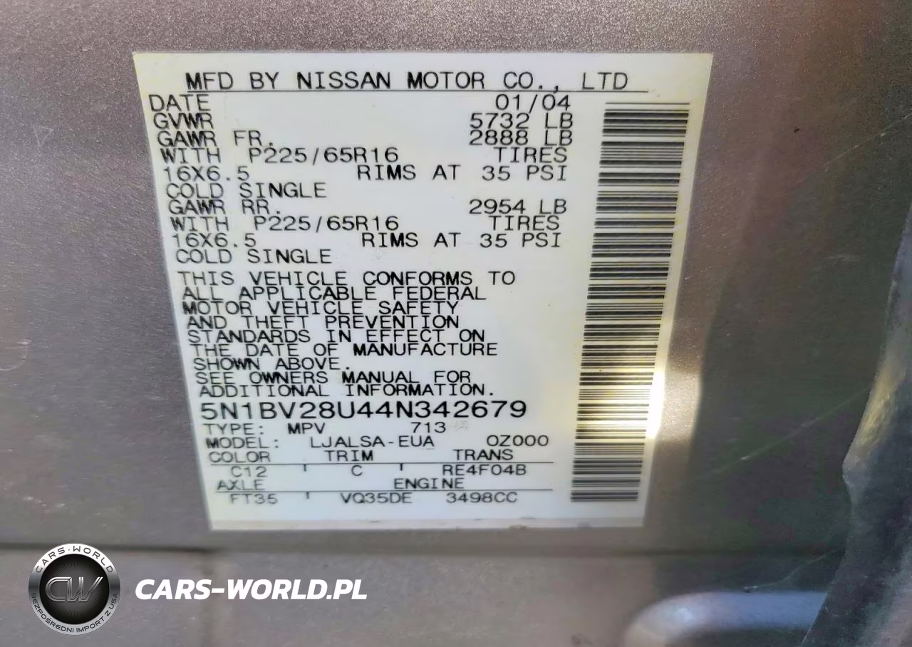 2004 Nissan Quest S VIN:5N1BV28U44N342679 - 13