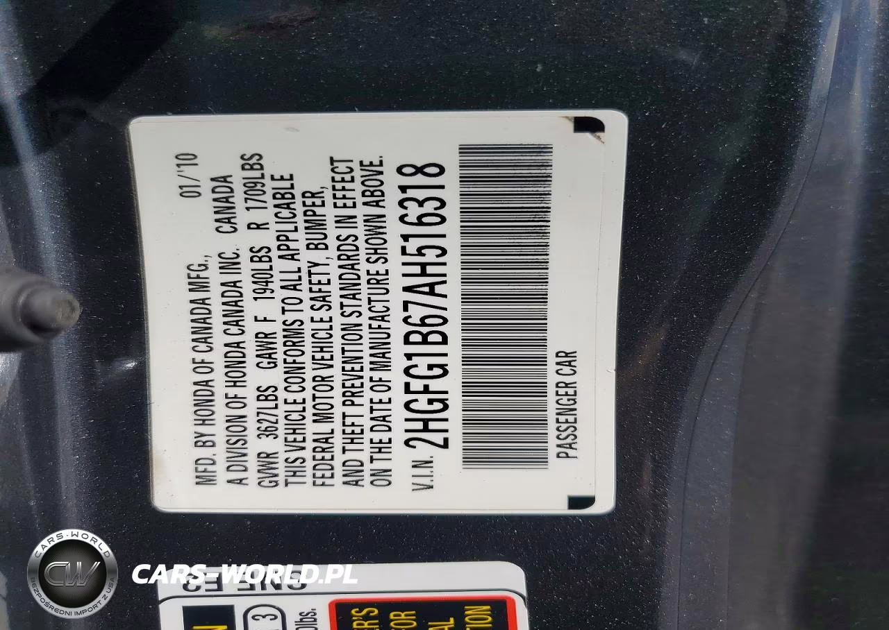 2010 Honda Civic Lx VIN:2HGFG1B67AH516318 - 13