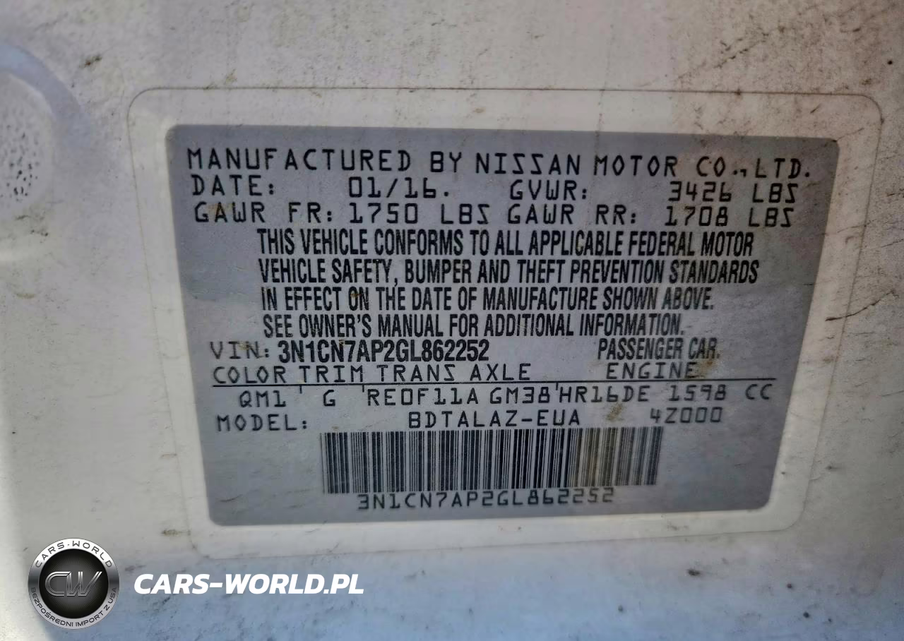 2016 Nissan Versa 1.6 S Plus VIN:3N1CN7AP2GL862252 - 12