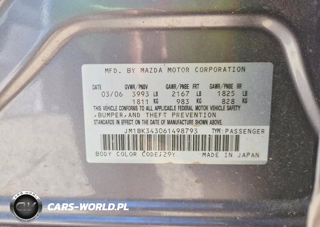 2006 Mazda 3 Hatchback VIN:JM1BK343061498793 - 12