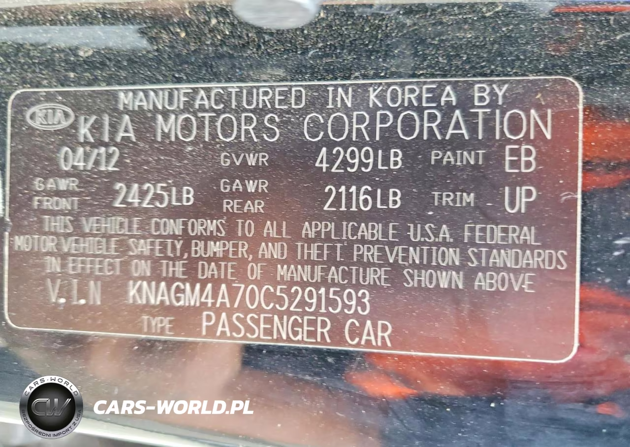 2012 Kia Optima Lx VIN:KNAGM4A70C5291593 - 12