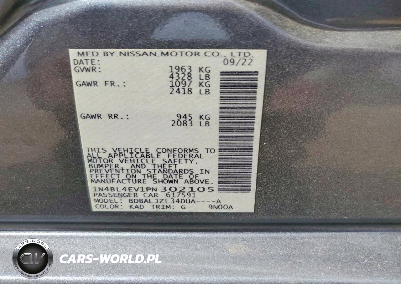 2023 Nissan Altima Sl VIN:1N4BL4EV1PN302105 - 12