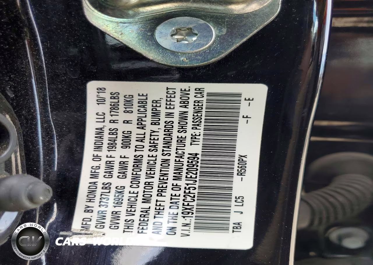 2018 Honda Civic Lx VIN:19XFC2F51JE209594 - 12