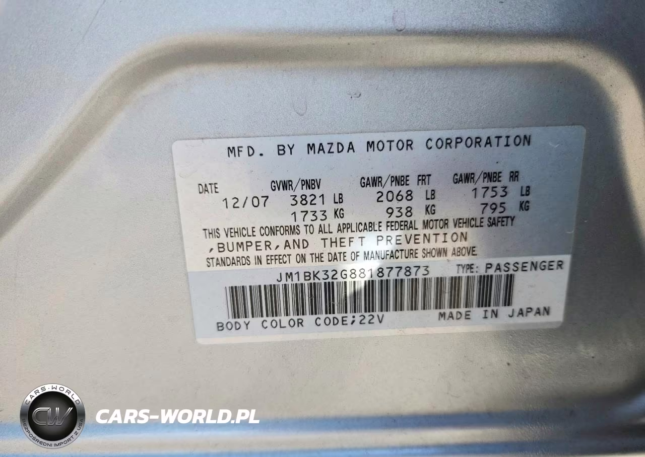 2008 Mazda 3 I VIN:JM1BK32G881877873 - 12