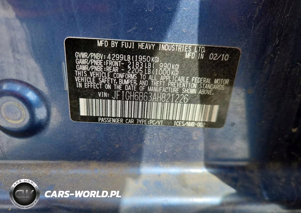 2010 Subaru Impreza 2.5I Premium VIN:JF1GH6B63AH821226 - 12