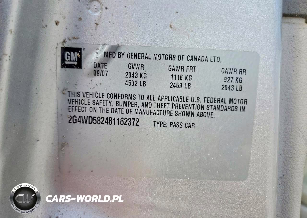 2008 Buick Lacrosse Cxl VIN:2G4WD582481162372 - 12