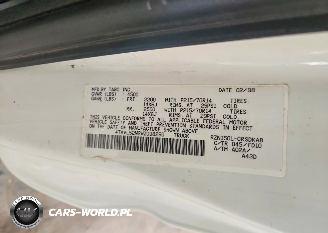 1998 Toyota Tacoma Base VIN:4TAVL52N2WZ098290 - 12