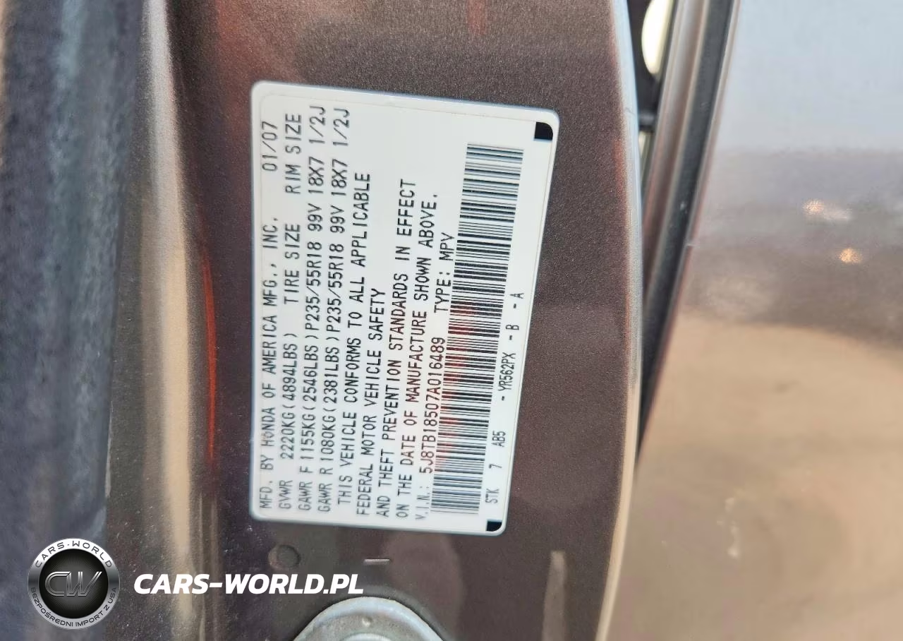 2007 Acura Rdx Technology VIN:5J8TB18507A016489 - 12