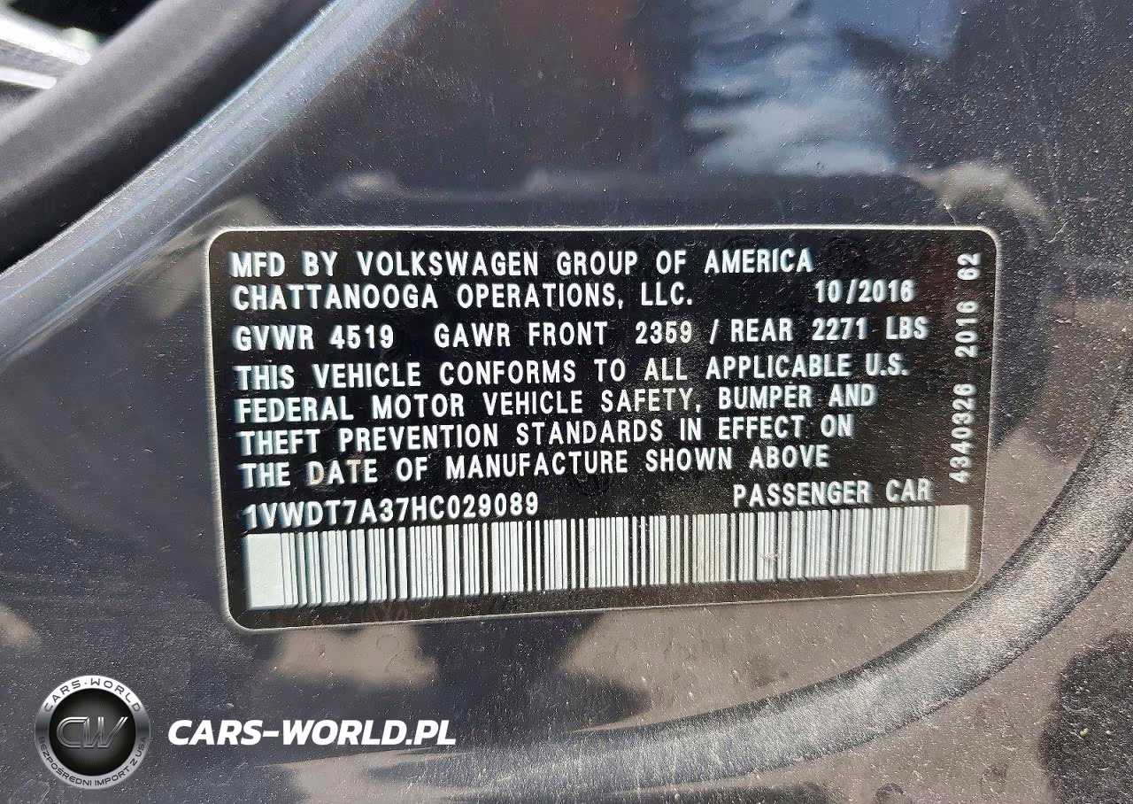 2017 Volkswagen Passat R-Line VIN:1VWDT7A37HC029089 - 14