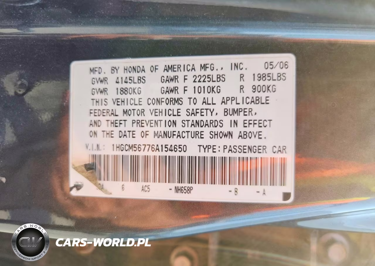 2006 Hond Accord VIN:1HGCM56776A154650 - 13