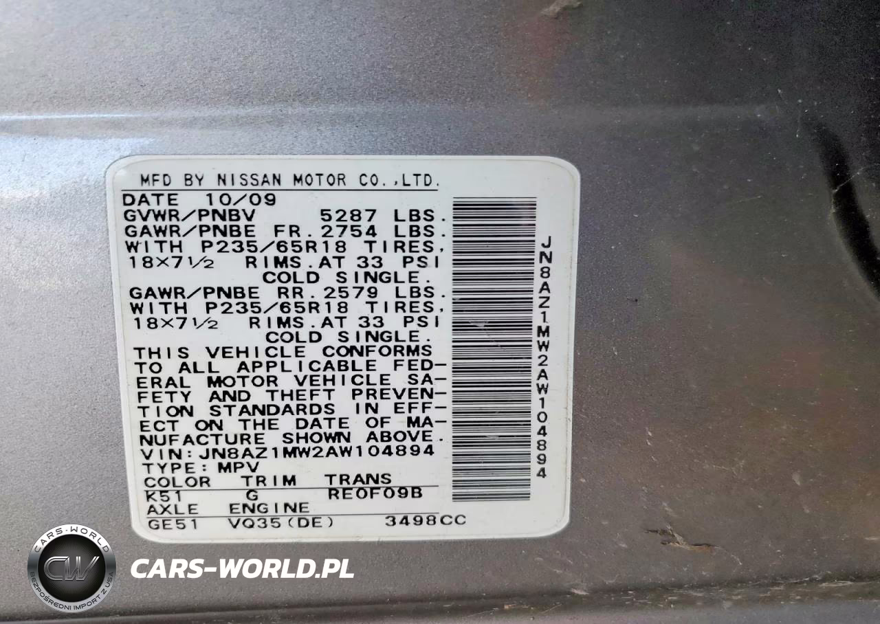 2010 Nissan Murano S VIN:JN8AZ1MW2AW104894 - 12
