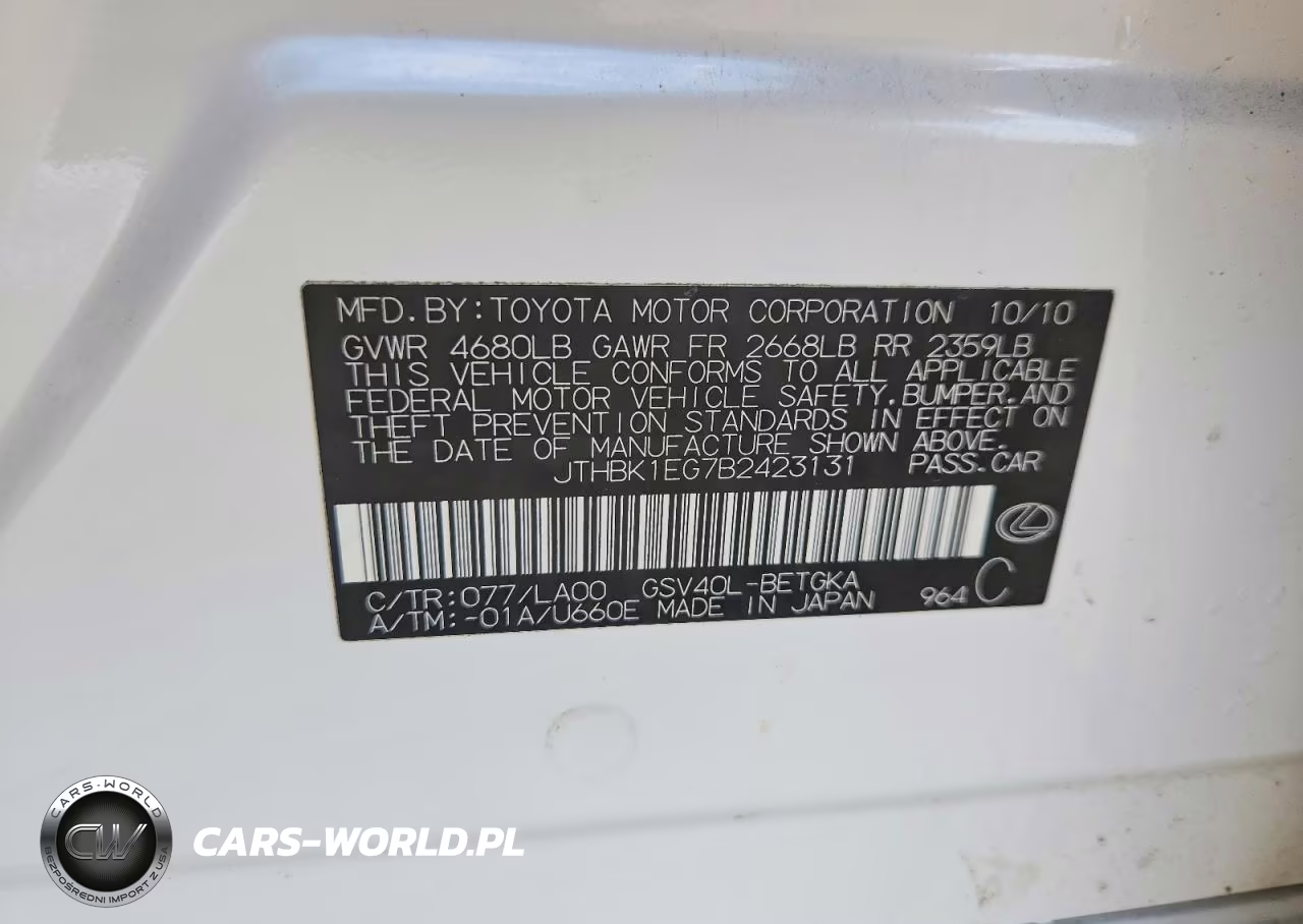 2011 Lexus Es 350 VIN:JTHBK1EG7B2423131 - 12