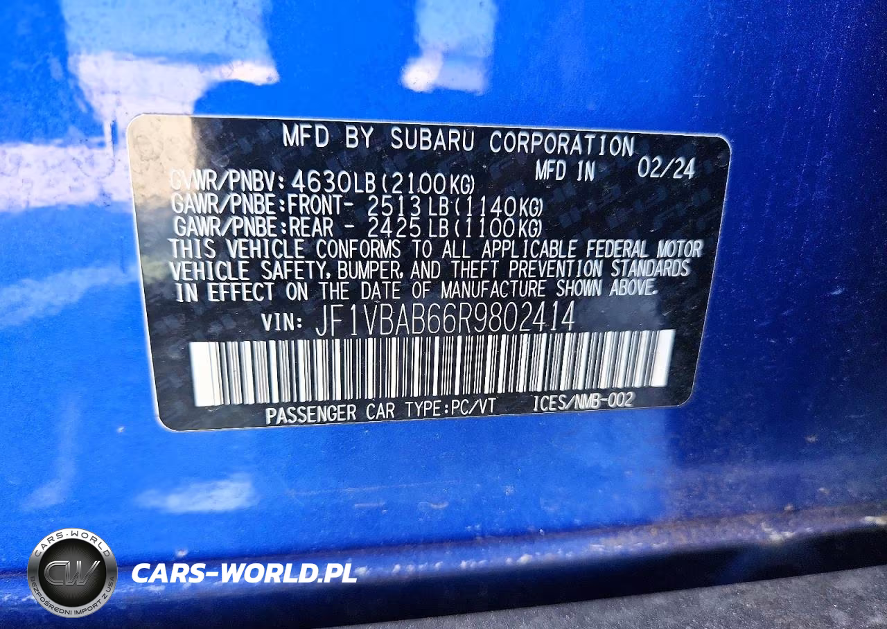 2024 Subaru Wrx VIN:JF1VBAB66R9802414 - 12