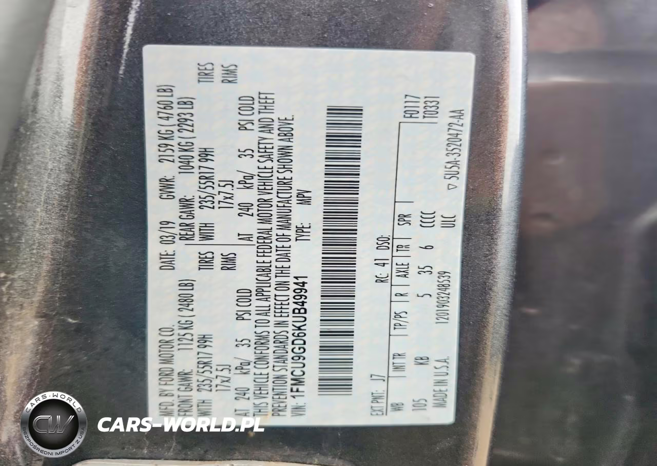 2019 Ford Escape Se VIN:1FMCU9GD6KUB49941 - 12