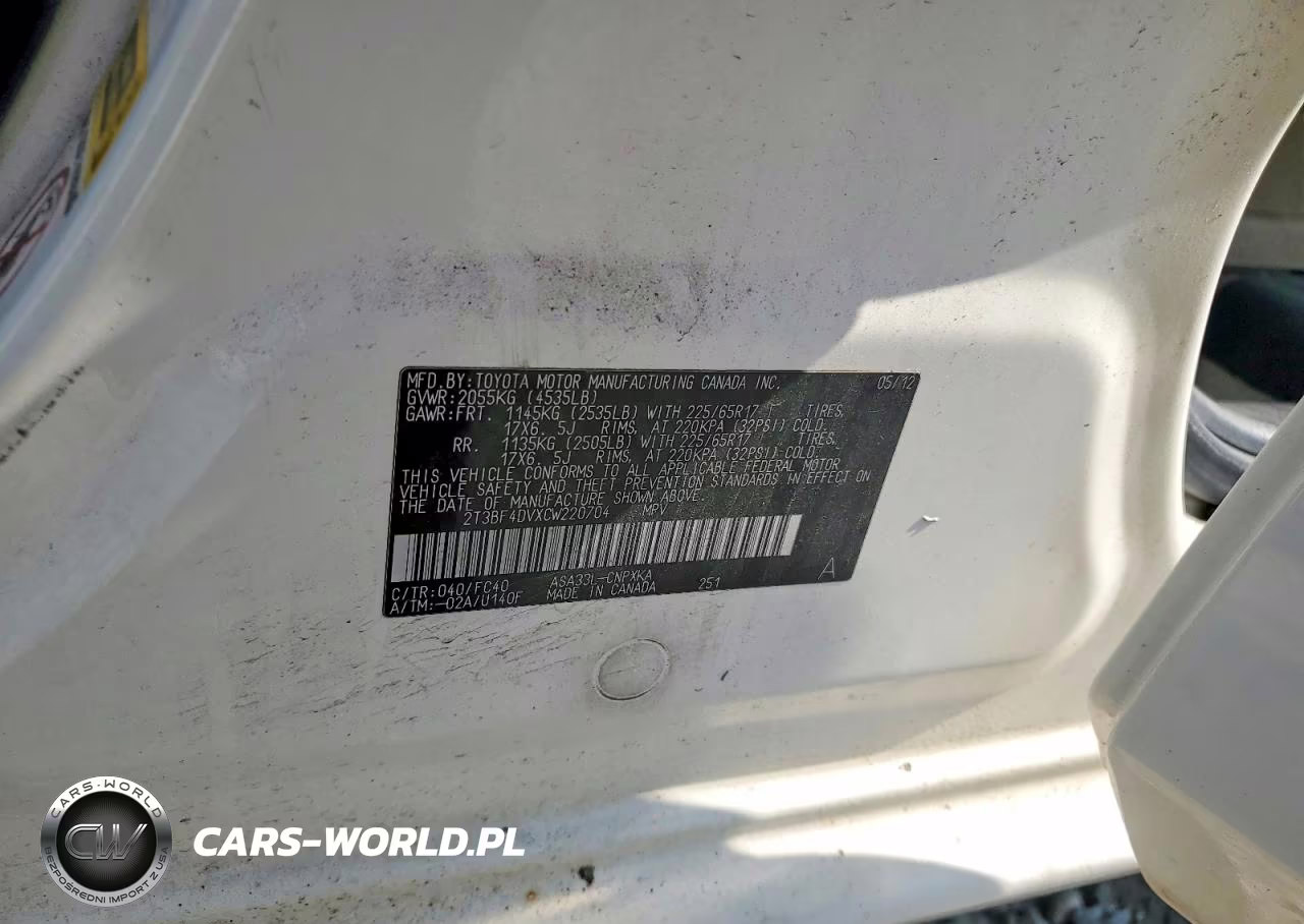 2012 Toyota Rav4 Base VIN:2T3BF4DVXCW220704 - 13