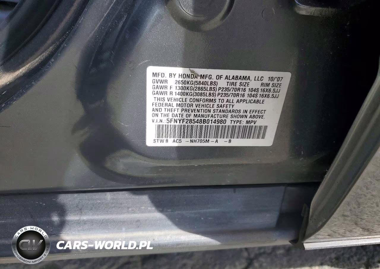 2008 Honda Pilot Exl VIN:5FNYF28548B014980 - 12