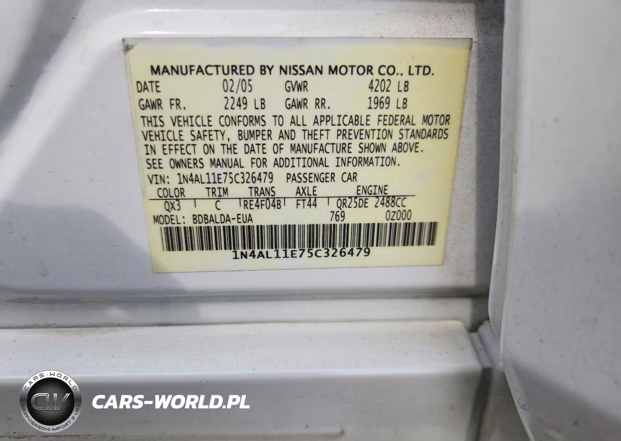 2005 Nissan Altima 2.5 VIN:1N4AL11E75C326479 - 12