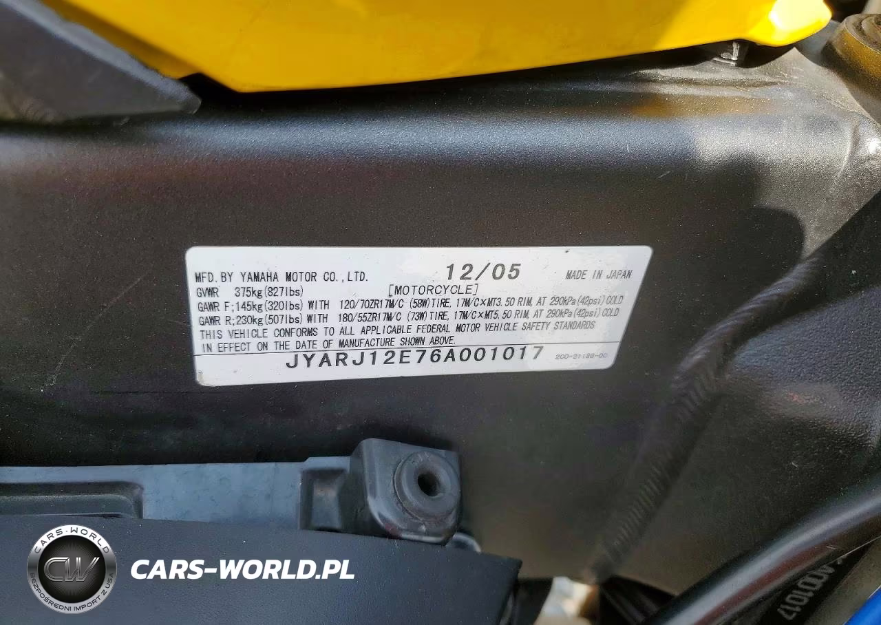 2006 Yamaha Yzfr6 L VIN:JYARJ12E76A001017 - 9