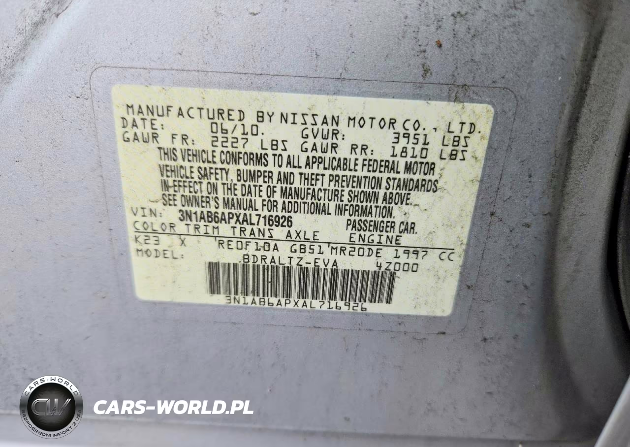 2010 Nissan Sentra 2.0 VIN:3N1AB6APXAL716926 - 12